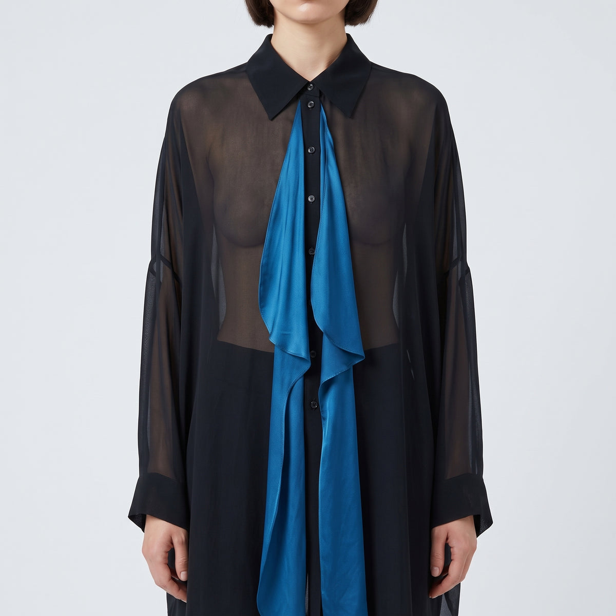 MIIN Sheer Contrast Drape Oversized Shirt - view 2