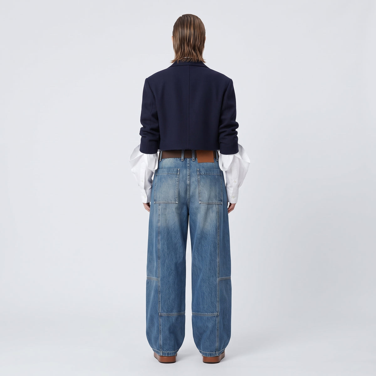 Paneled Wide Leg Denim Jeans