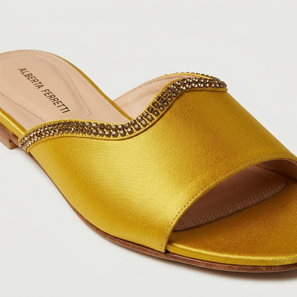 Embellished Satin Flat Sandals
