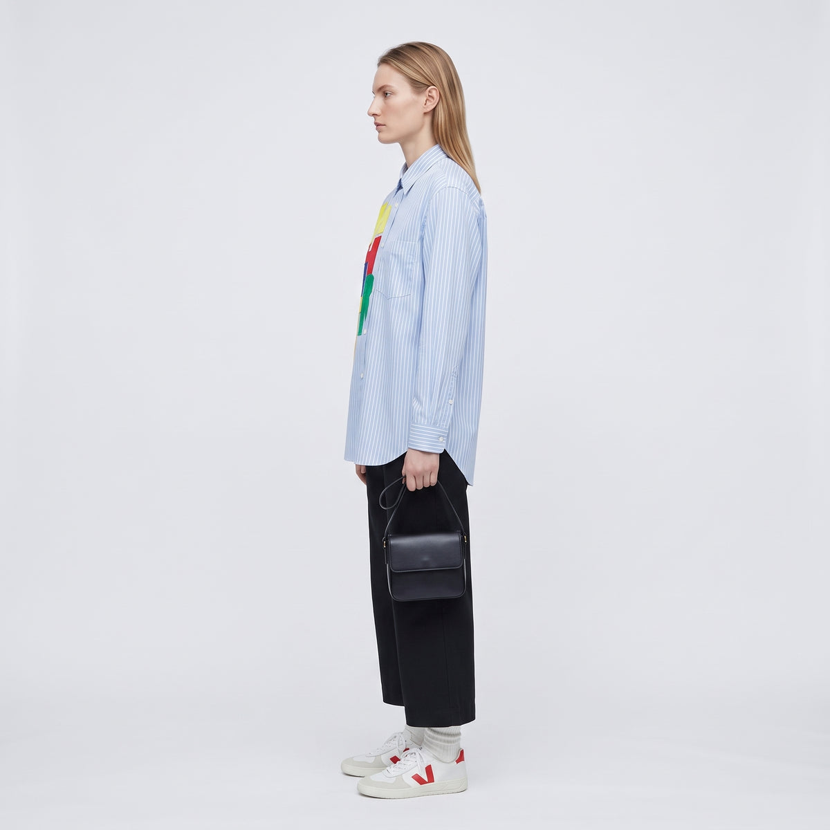 CDG SHIRT Striped Patchwork Graphic Cotton Shirt - view 3