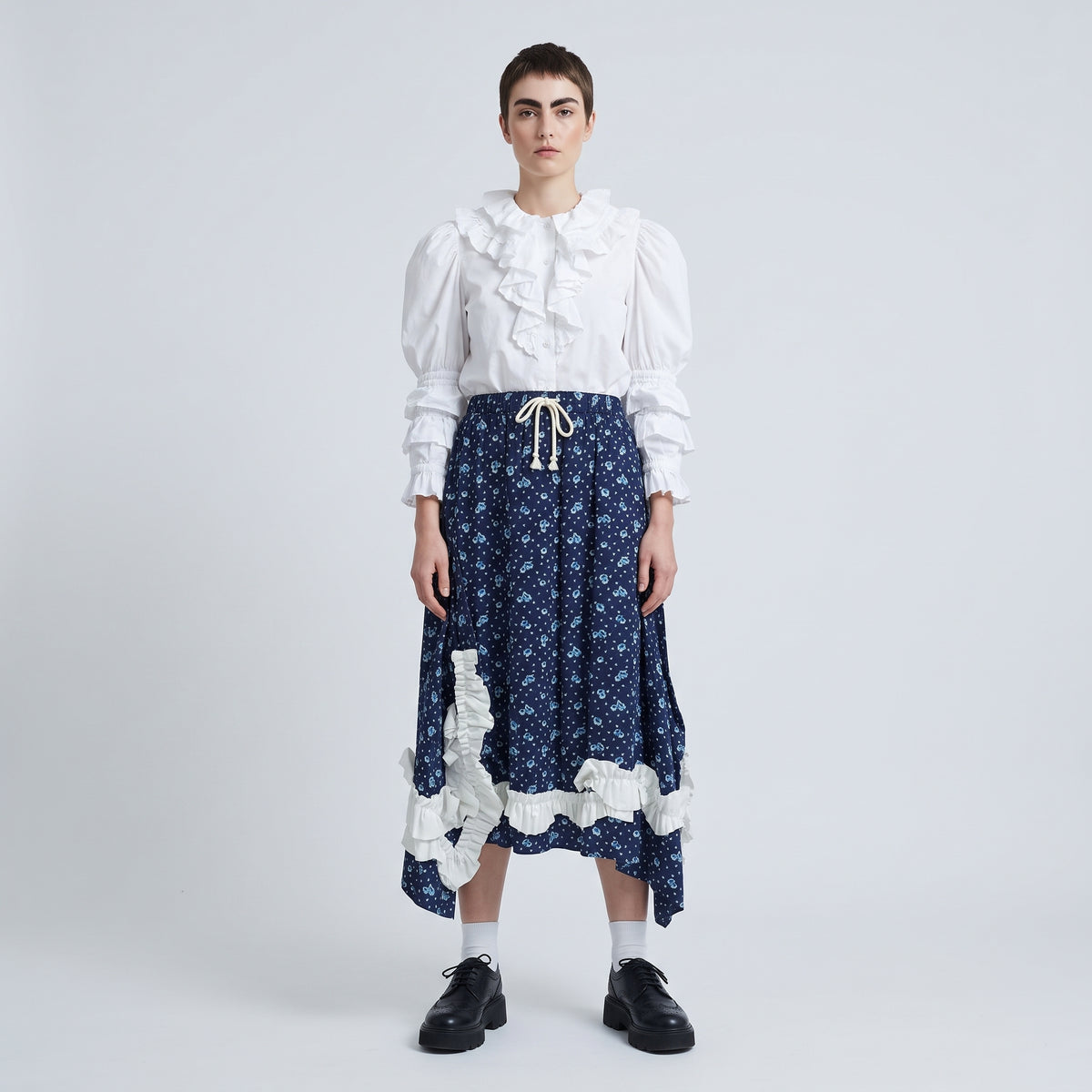 CDG CDG Floral Ruffle Asymmetric Skirt - view 3