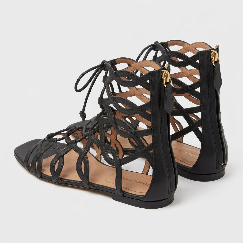 Lace-Up Leather Gladiator Sandals