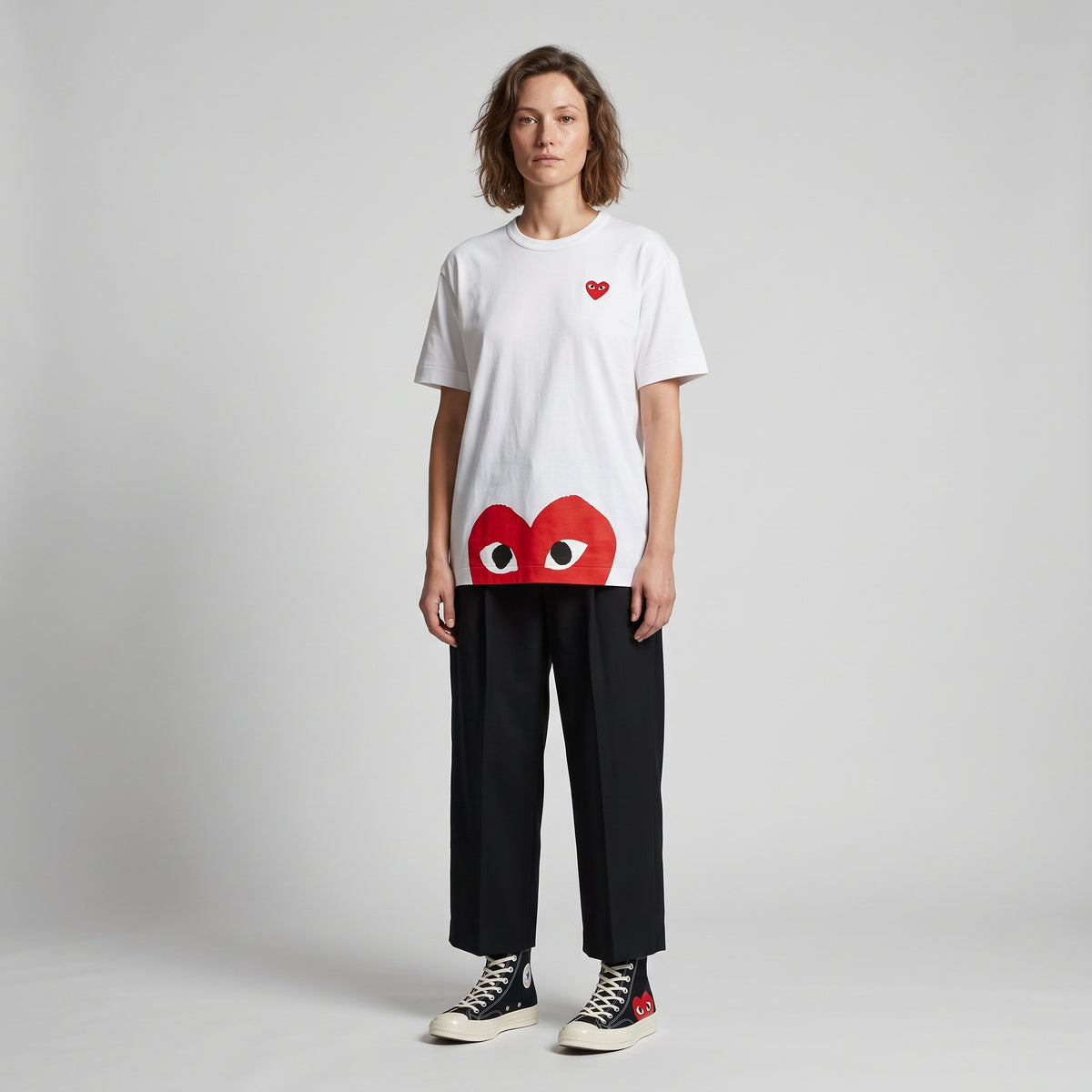 PLAY COMME DES GARCONS White Cotton Heart T-Shirt - view 3