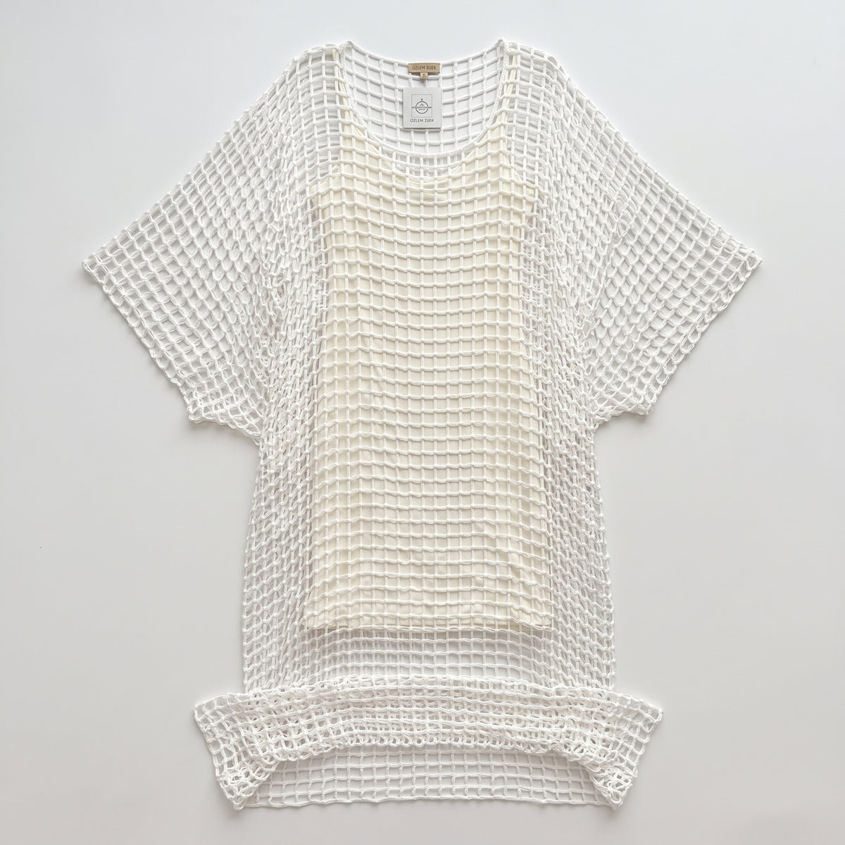 OZLEM SUER White Open Knit Layered Dress