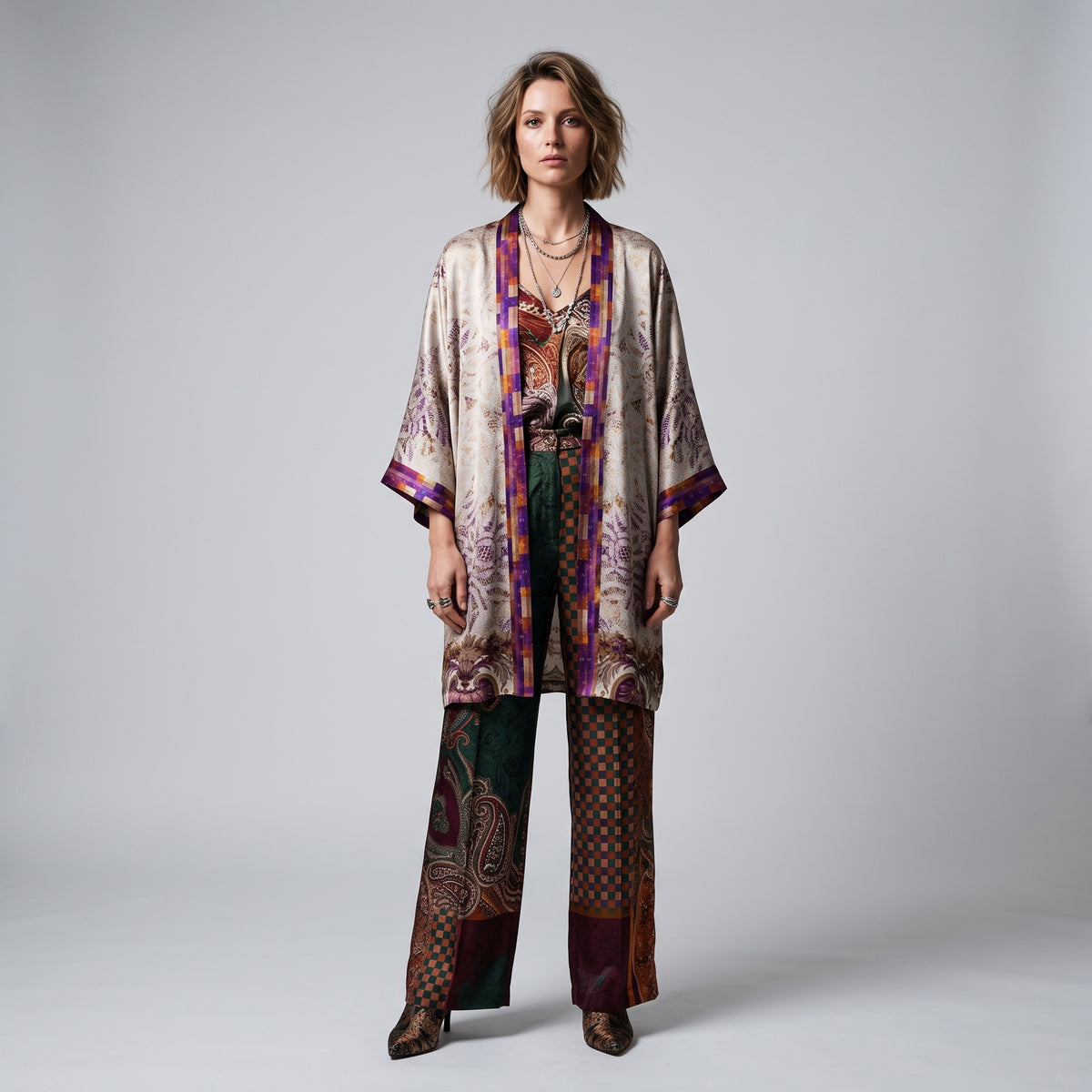 Fuscia Patterned Kimono Jacket