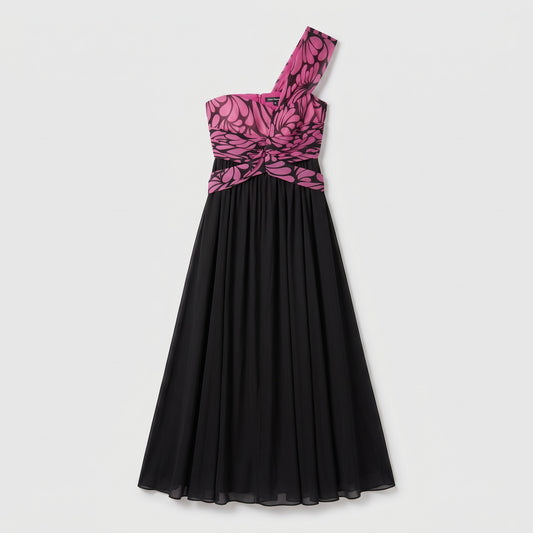 TUVANAM Fuchsia One-Shoulder Evening Dress