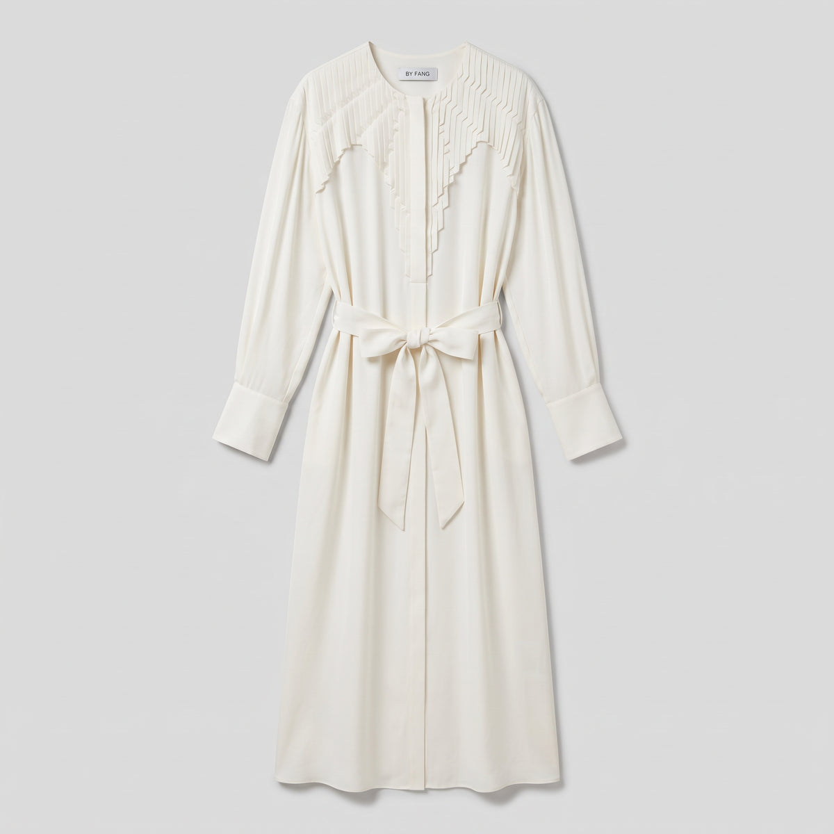 BY FANG Pleated Crepe Midi Dress
