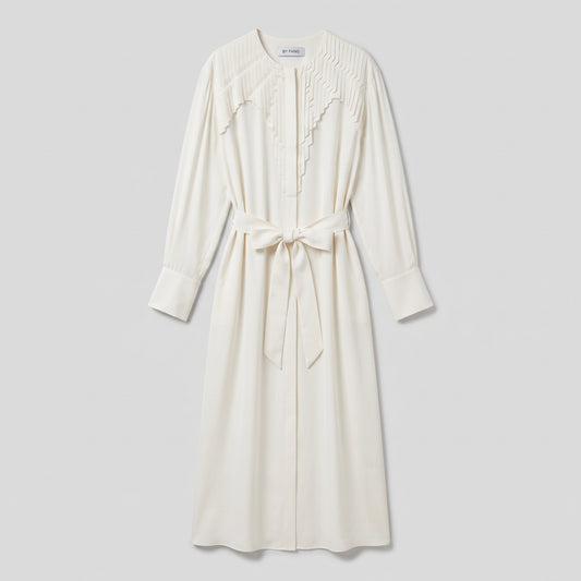 BY FANG Pleated Crepe Midi Dress