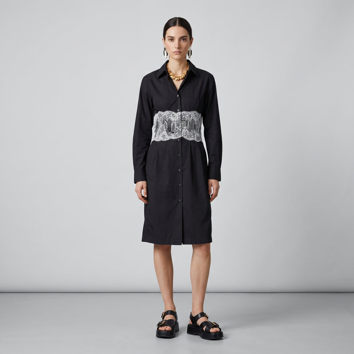 DRIES VAN NOTEN Lace Insert Cotton Shirt Dress - view 3