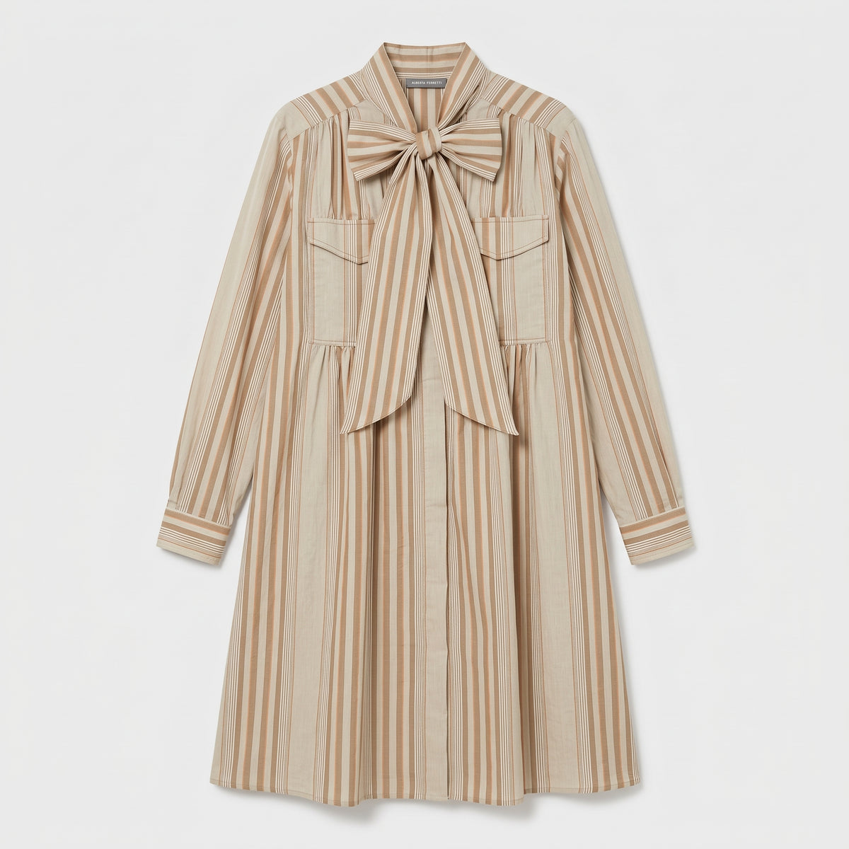 ALBERTA FERRETTI Striped Bow-Neck Shirt Dress