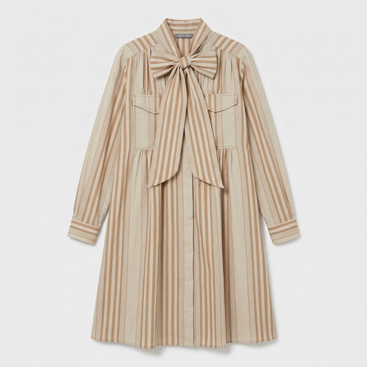 ALBERTA FERRETTI Striped Bow-Neck Shirt Dress