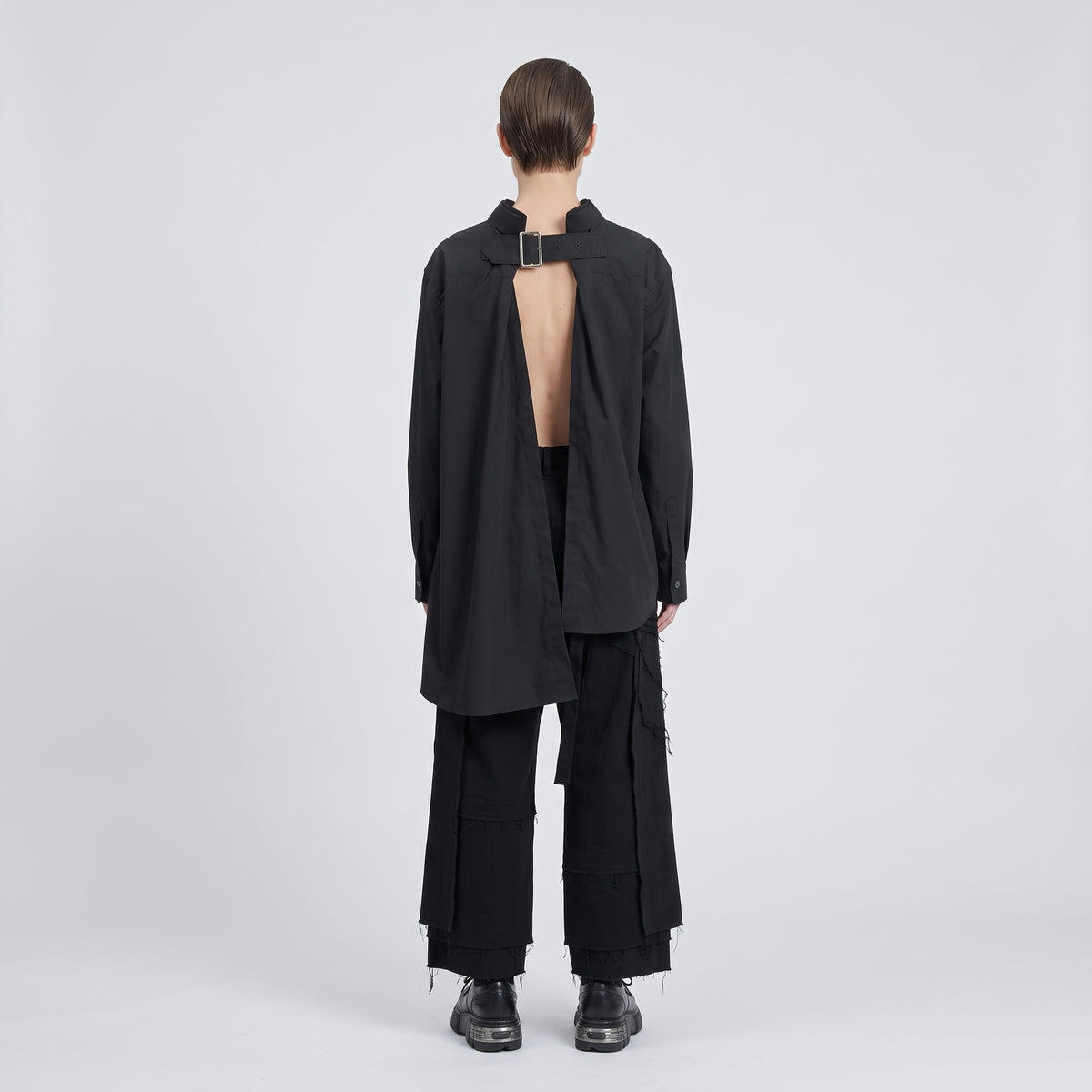 COMME DES GARCONS Asymmetric Hem Cotton Black Shirt - view 4