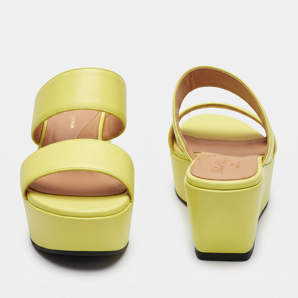 Yellow Leather Platform Wedge Sandals