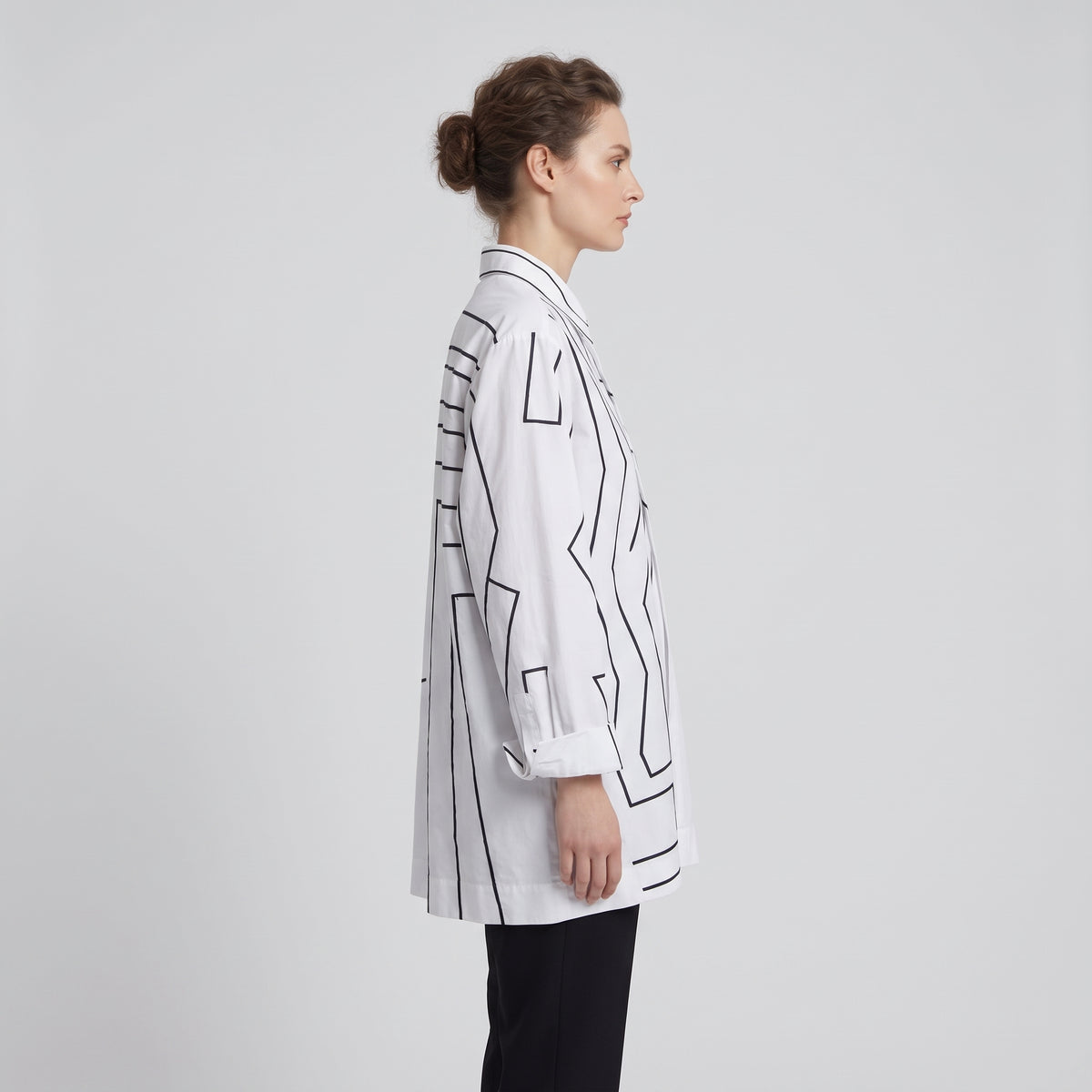 WUMAN Geometric Line Print White Shirt - view 4