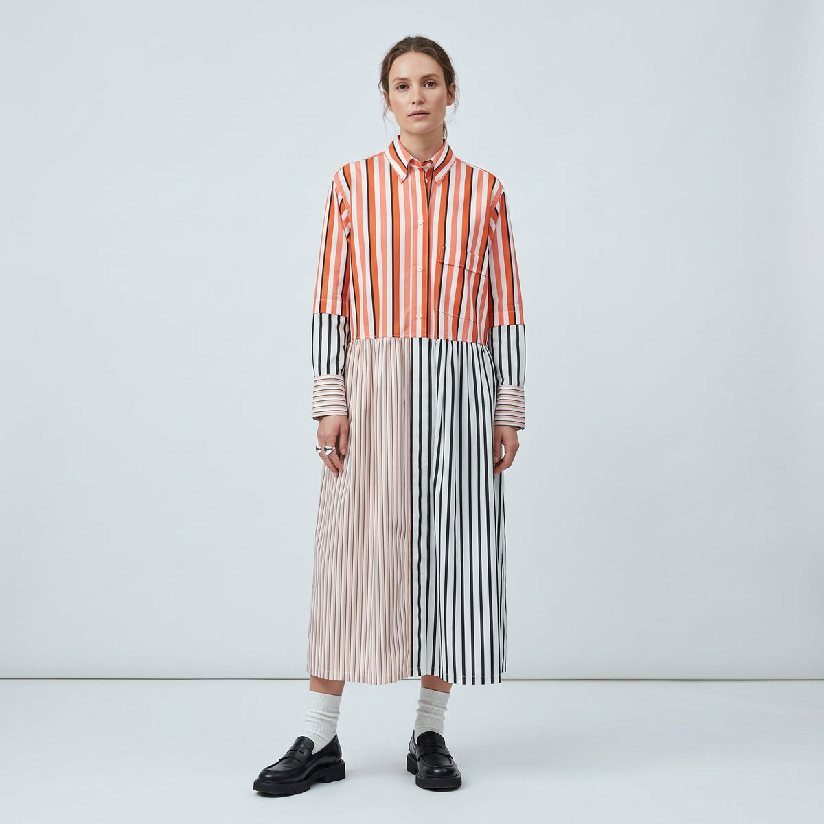 PLAN C Multi Striped Cotton Shirt Dress - view 3