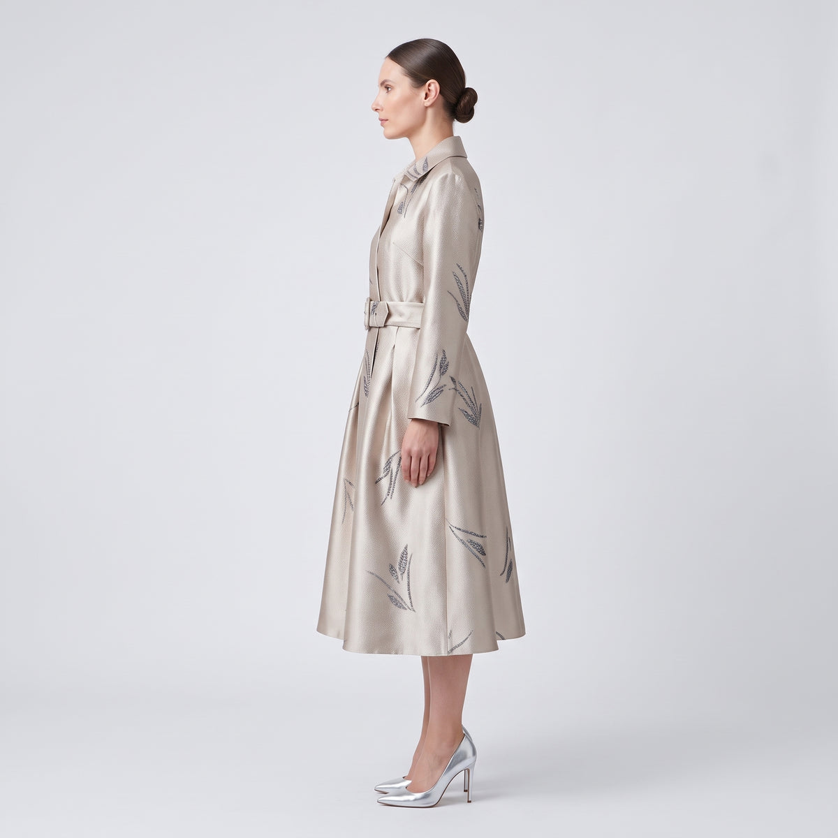 Metallic Leaf Jacquard Dress