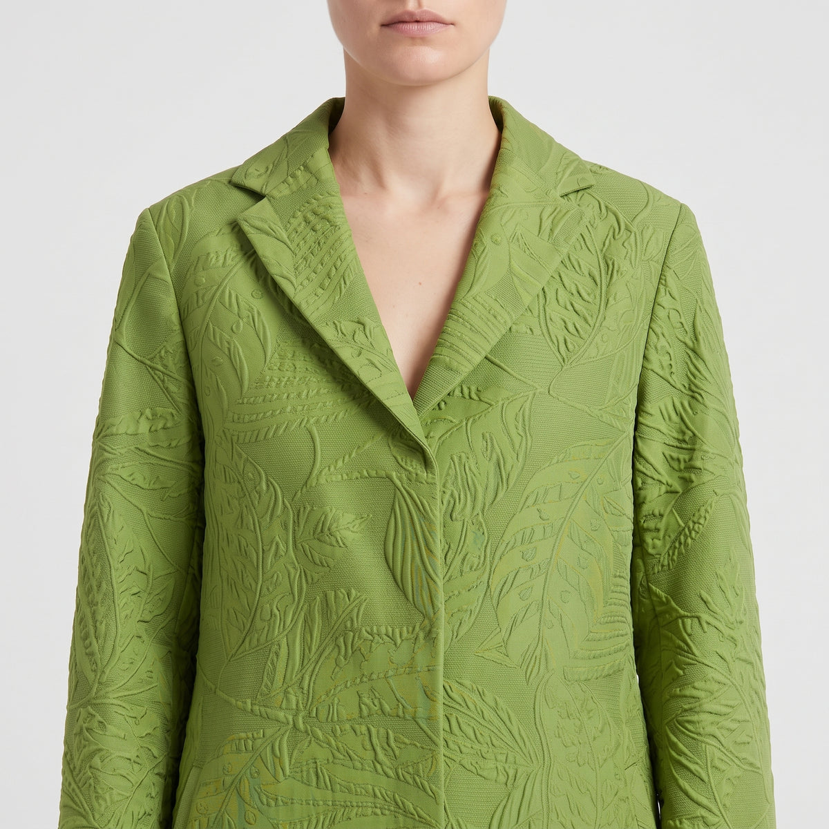 Textured Leaf Print Spring Coat