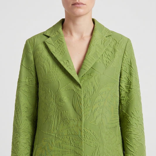 Textured Leaf Print Spring Coat