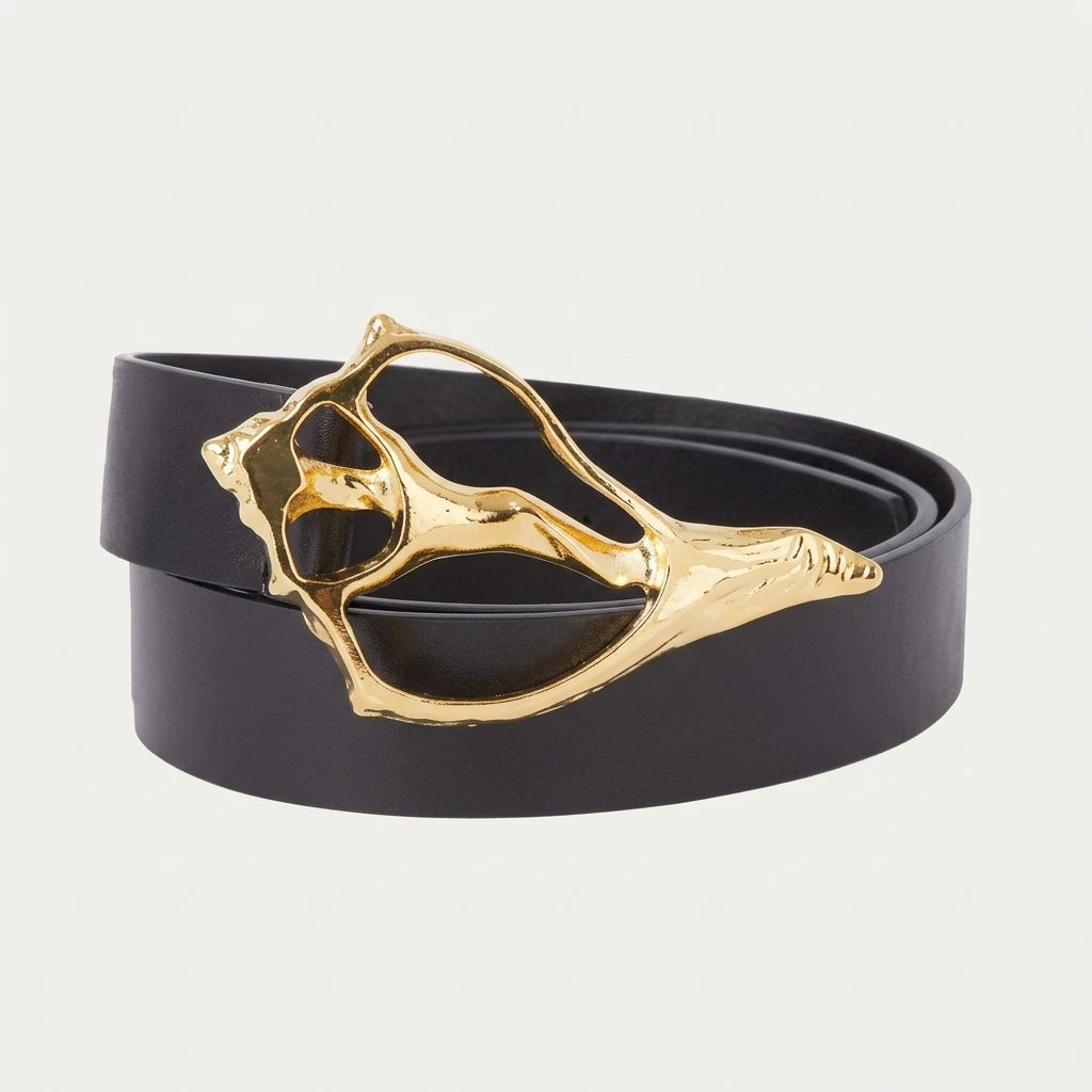 Shell Buckle Wide Leather Belt