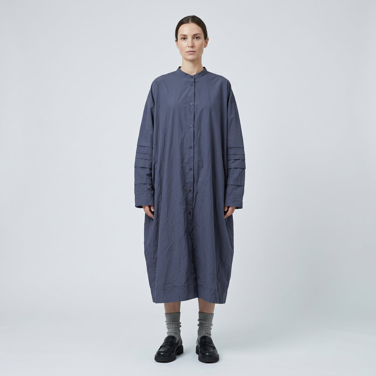 Oversized Pleated-Sleeve Shirt Dress
