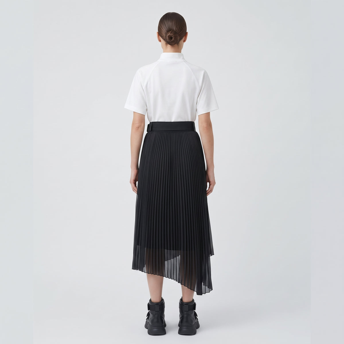 Belted Asymmetric Pleated Skirt