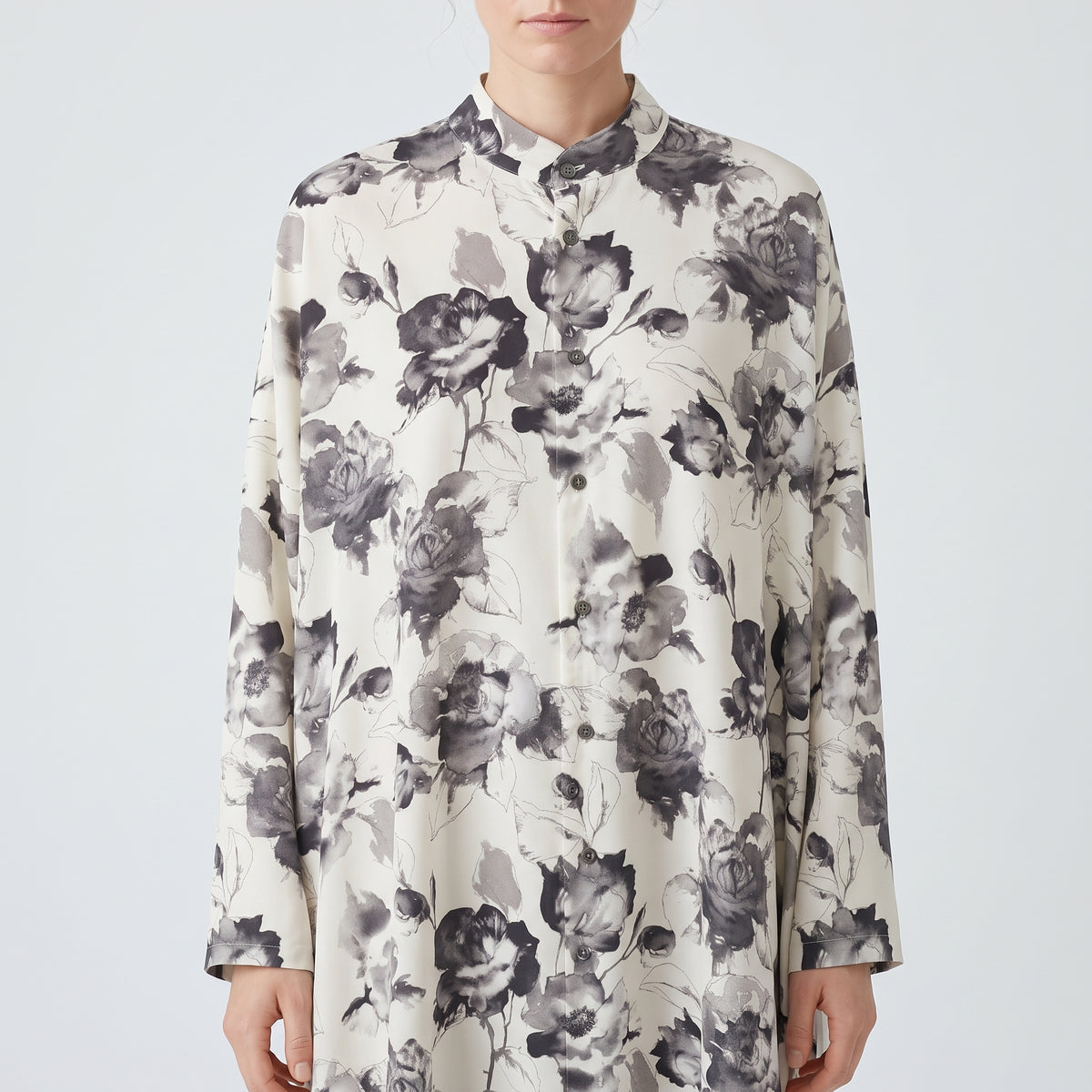 Floral Mandarin Collar Tunic Shirt