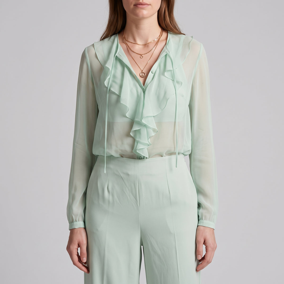 ALBERTA FERRETTI Sage Green Wide-Leg Trousers - view 3