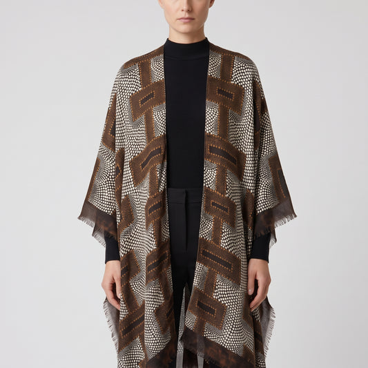 MAISON PASSAGE Brown Geometric Fringed Kimono - view 2