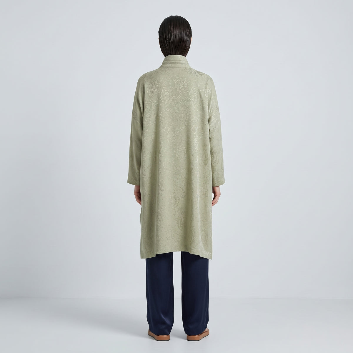 Pistachio Jacquard Mandarin Collar Shirt