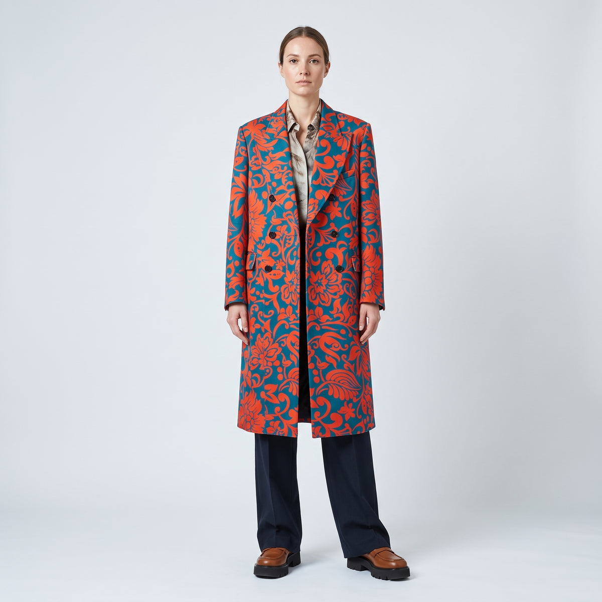 Vibrant Floral Jacquard Coat