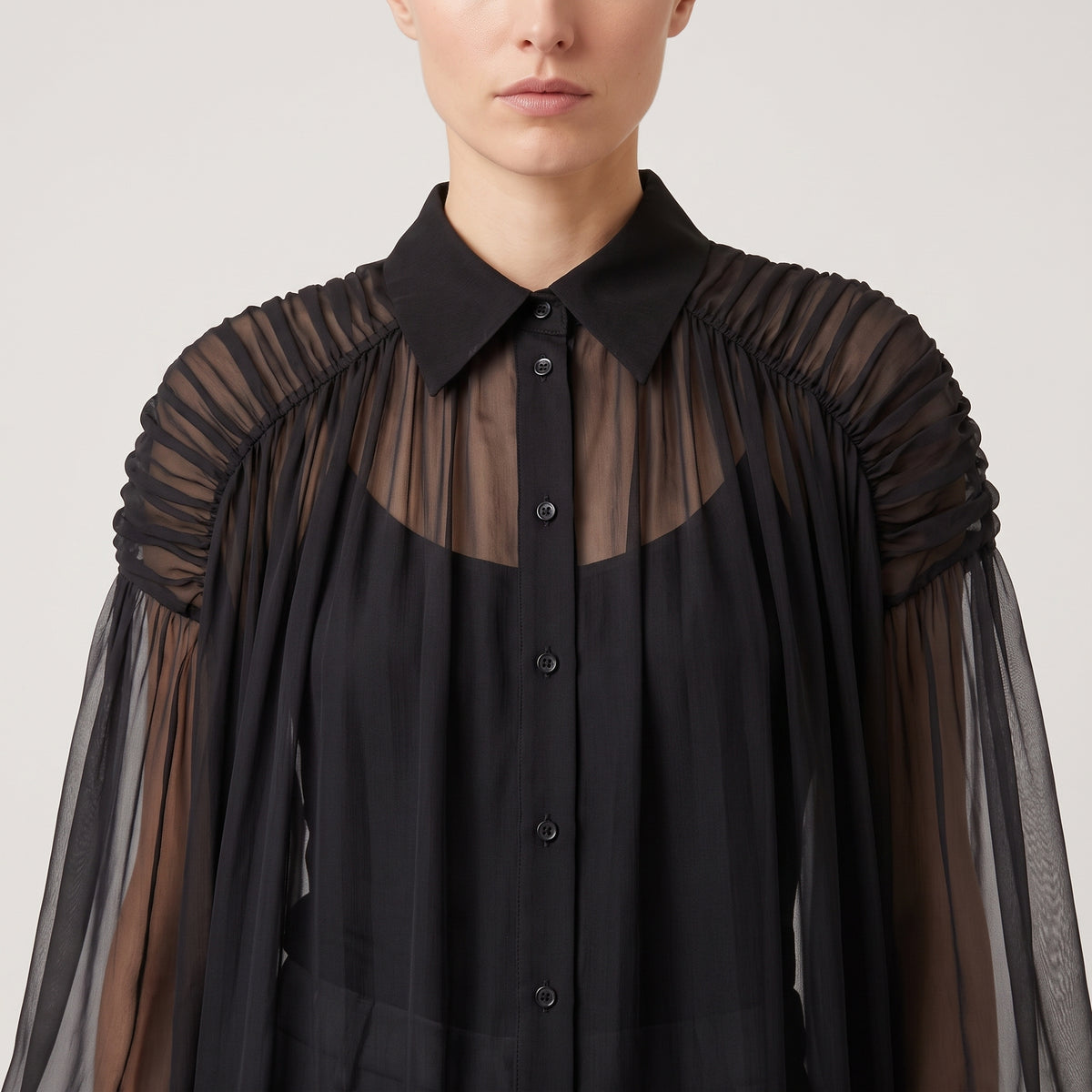 ALBERTA FERRETTI Sheer Ruched Collared Blouse - view 4