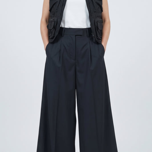 Wide-Leg Pleated Tailored Trousers