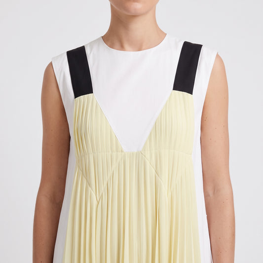 Pleated Color-Block Long Dress