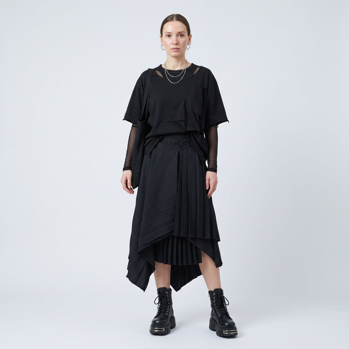 Asymmetric Pleated Black Skirt