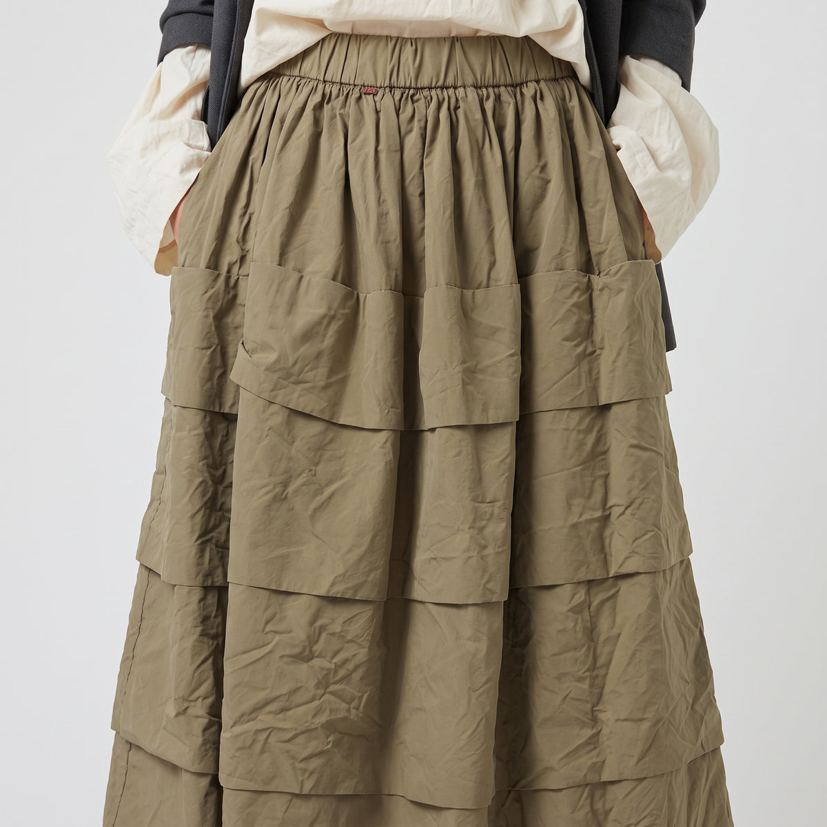 Tiered Khaki Midi Skirt