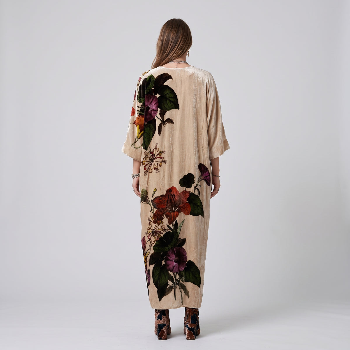 Floral Velvet V-Neck Kaftan Dress