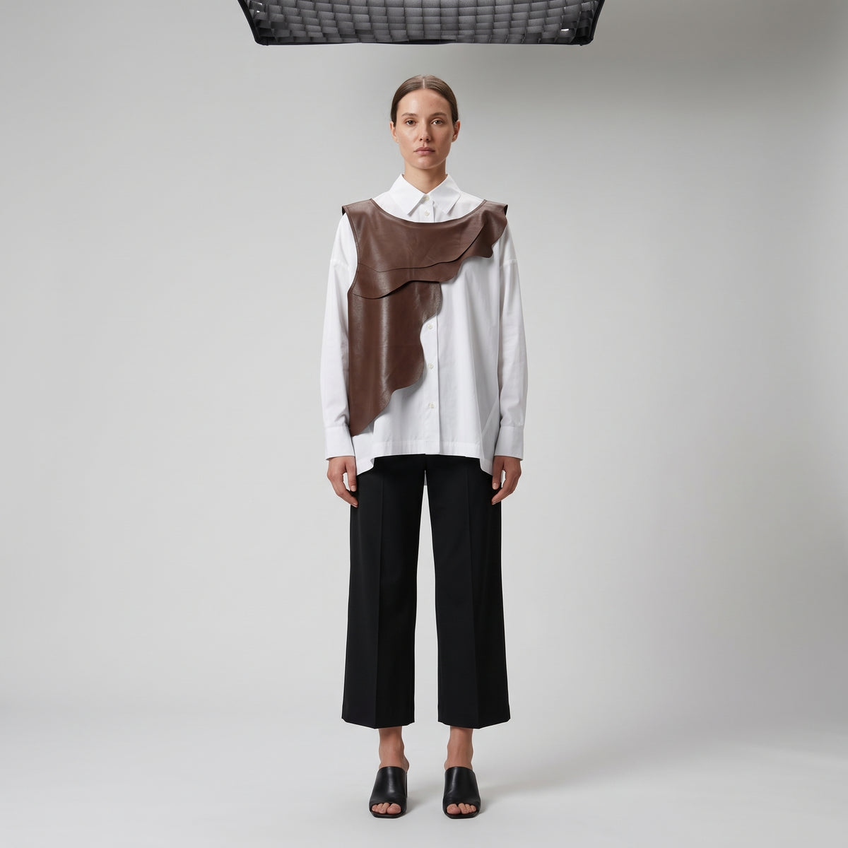 Architectural Brown Faux Leather Vest