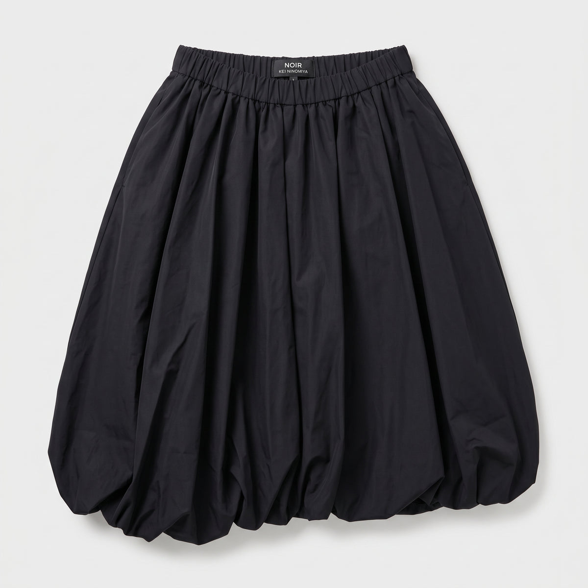 Black Gathered Balloon Midi Skirt
