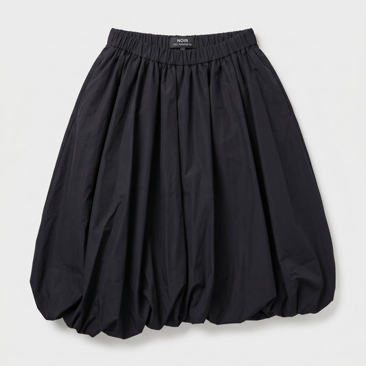 Black Gathered Balloon Midi Skirt