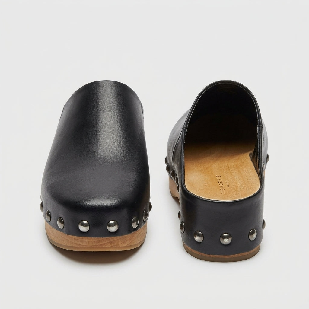 Studded Leather Platform Clogs