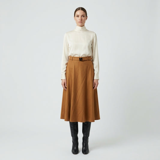 NATAN Belted Camel Wool Midi Skirt - view 2