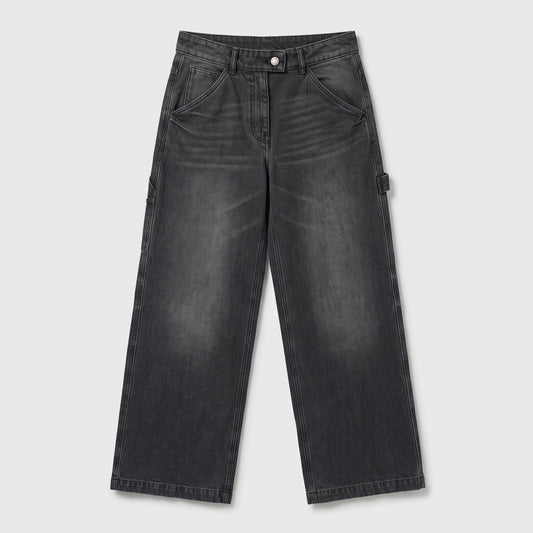 High-Waisted Wide-Leg Grey Jeans