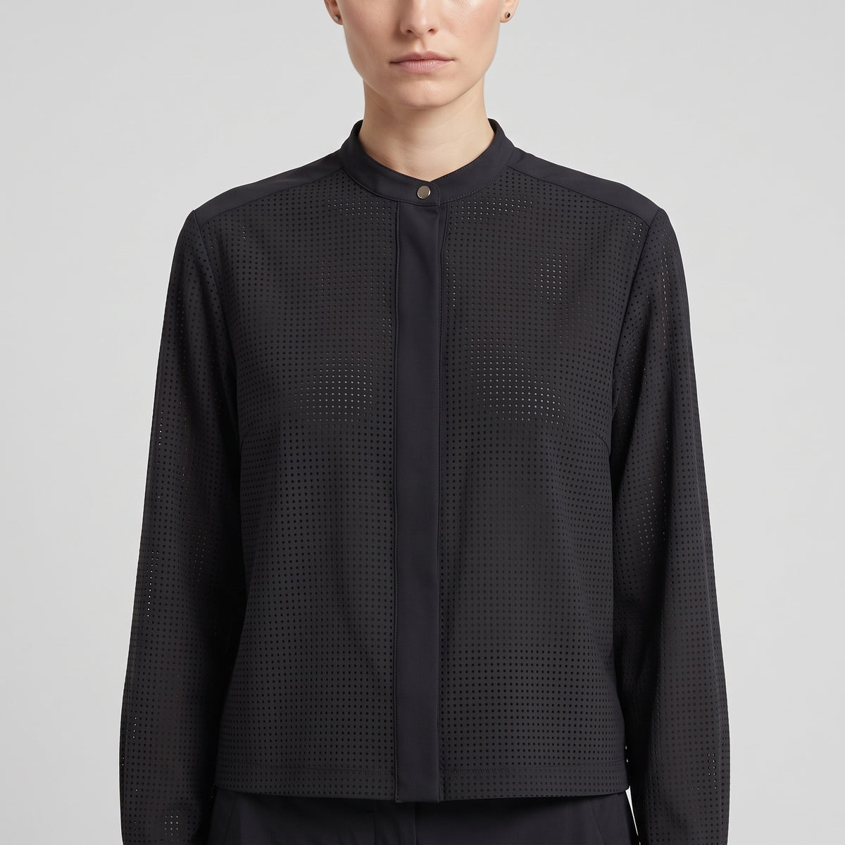 HYKE Black Perforated Band Collar Blouse - view 2