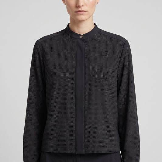 HYKE Black Perforated Band Collar Blouse - view 2