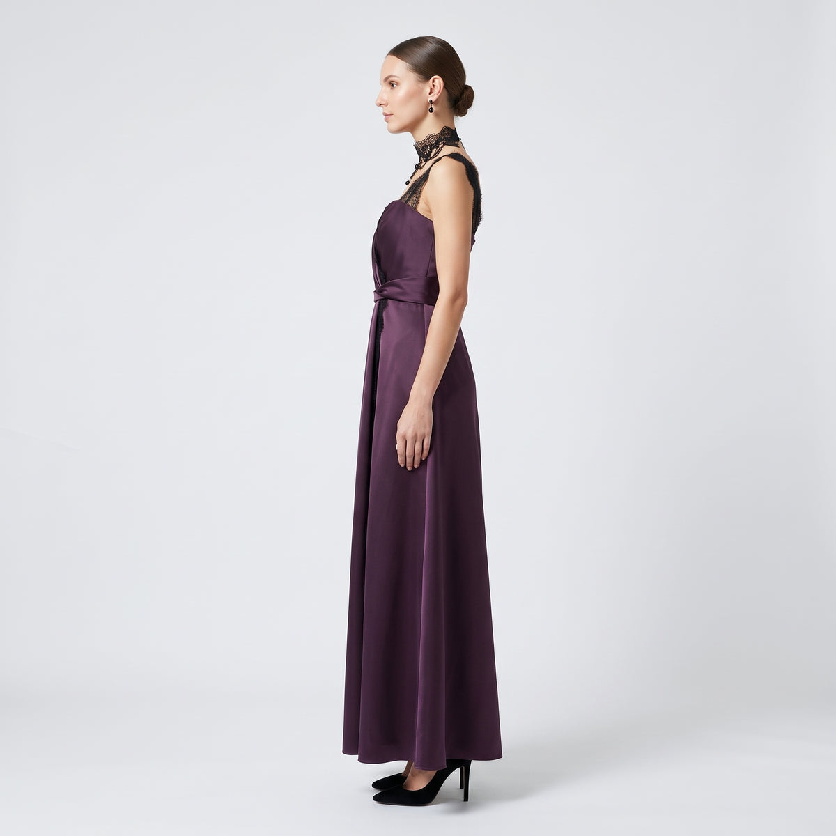 Lace-Trimmed Satin Evening Dress