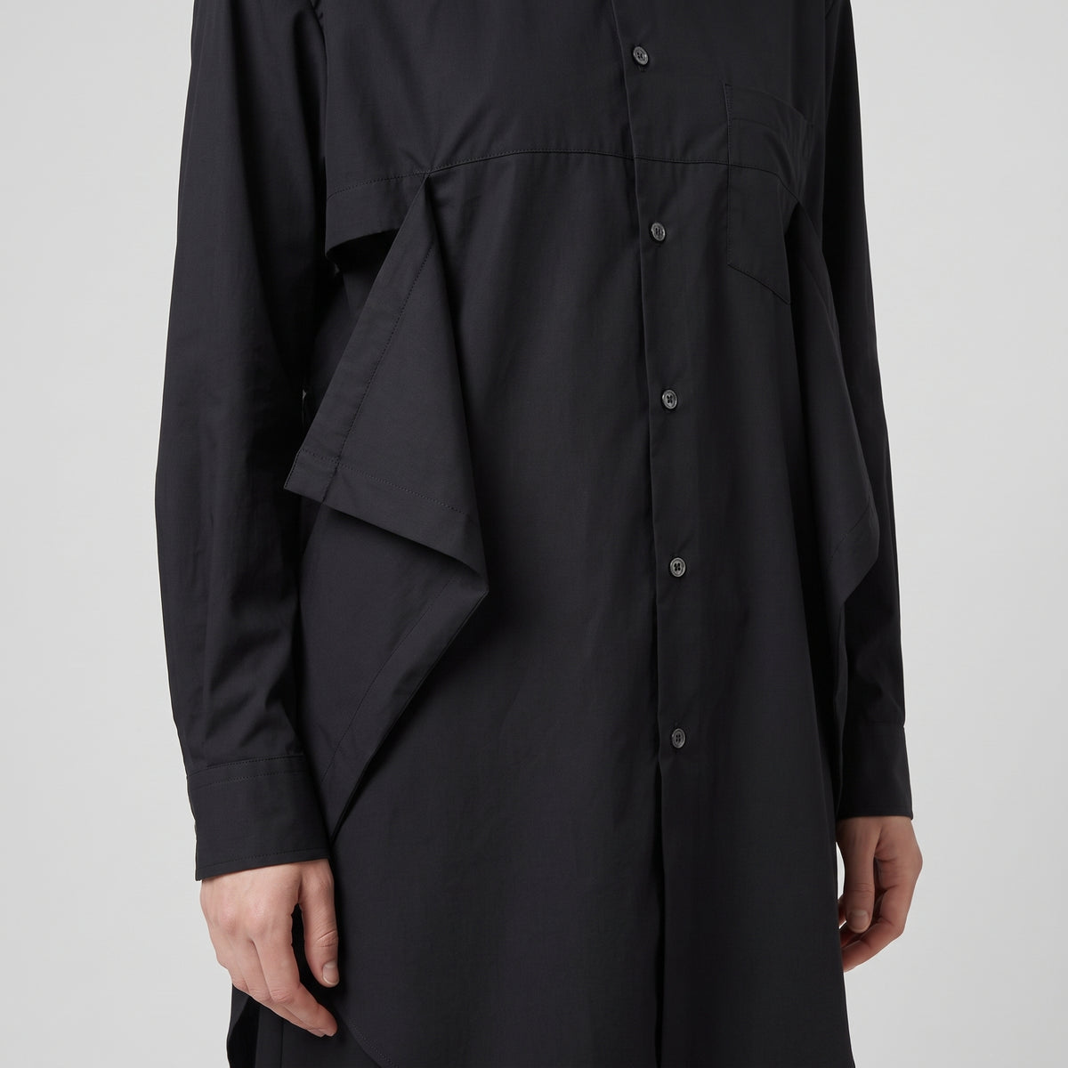 Black Drape Panel Cotton Shirt