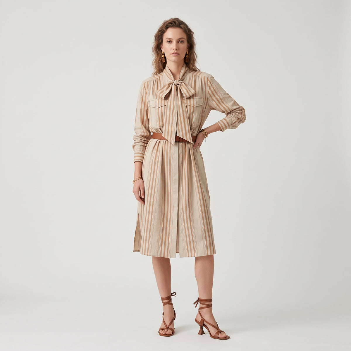 ALBERTA FERRETTI Striped Bow Neck Shirtdress - view 3