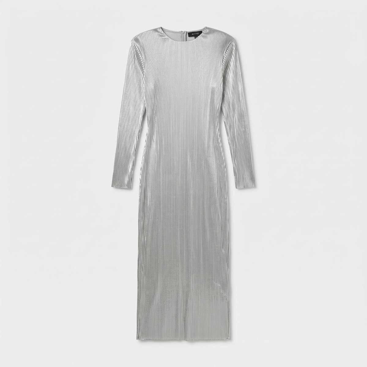 ACT N1 Silver Pleated Long Sleeve Dress