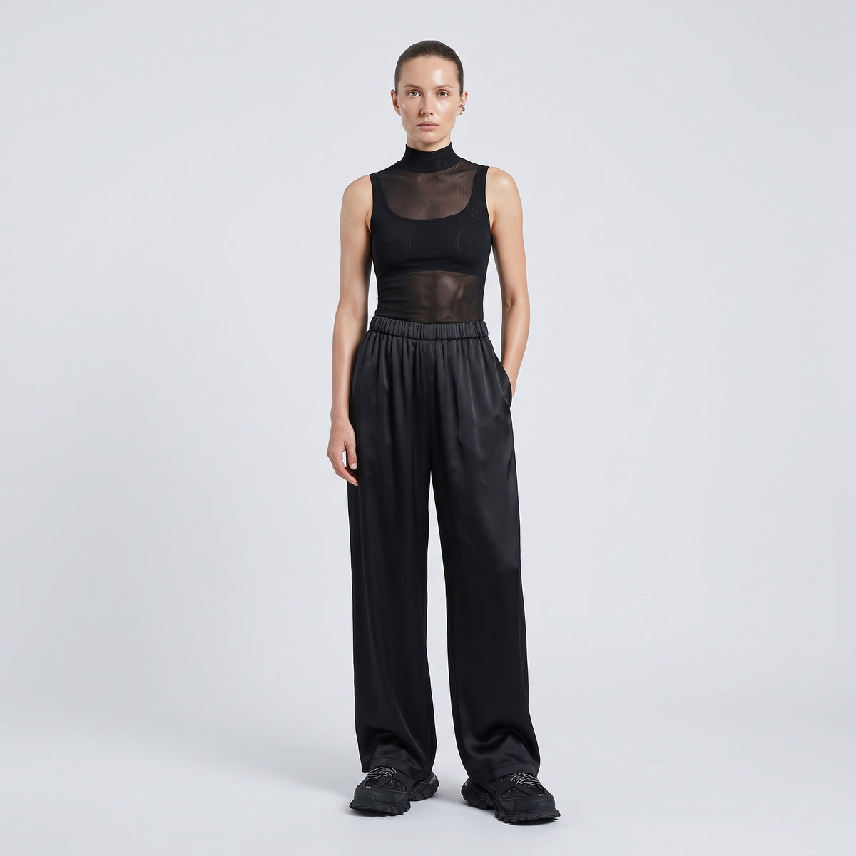 BALENCIAGA Black Satin Wide-Leg Pants - view 3