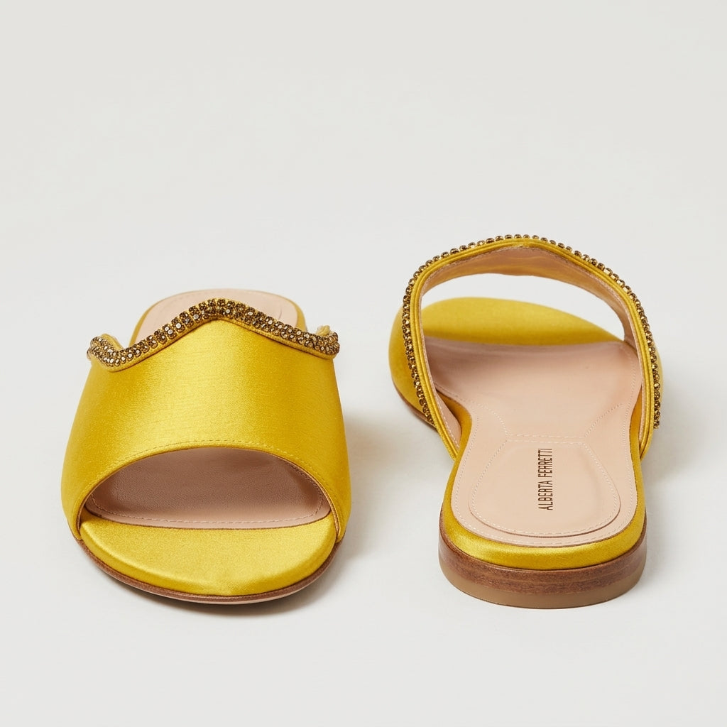 Embellished Satin Flat Sandals